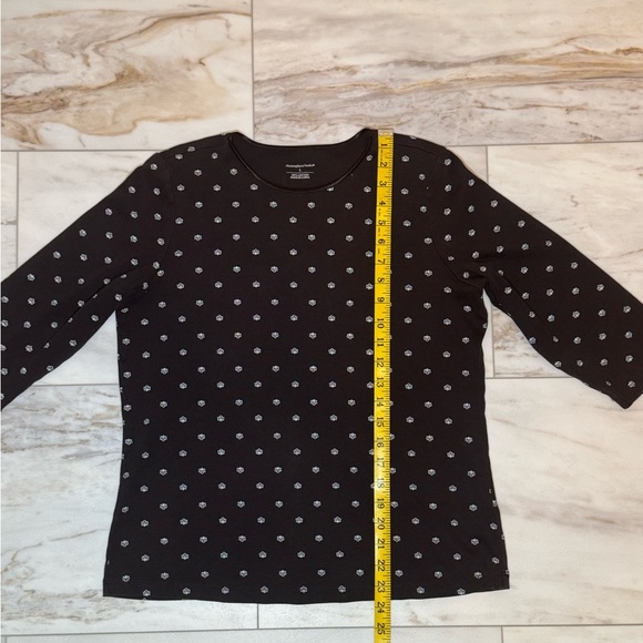 Christopher & Banks Dark Brown Leaf Print 3/4 Sleeve Cotton Tee - Size Large - Picture 5 of 7